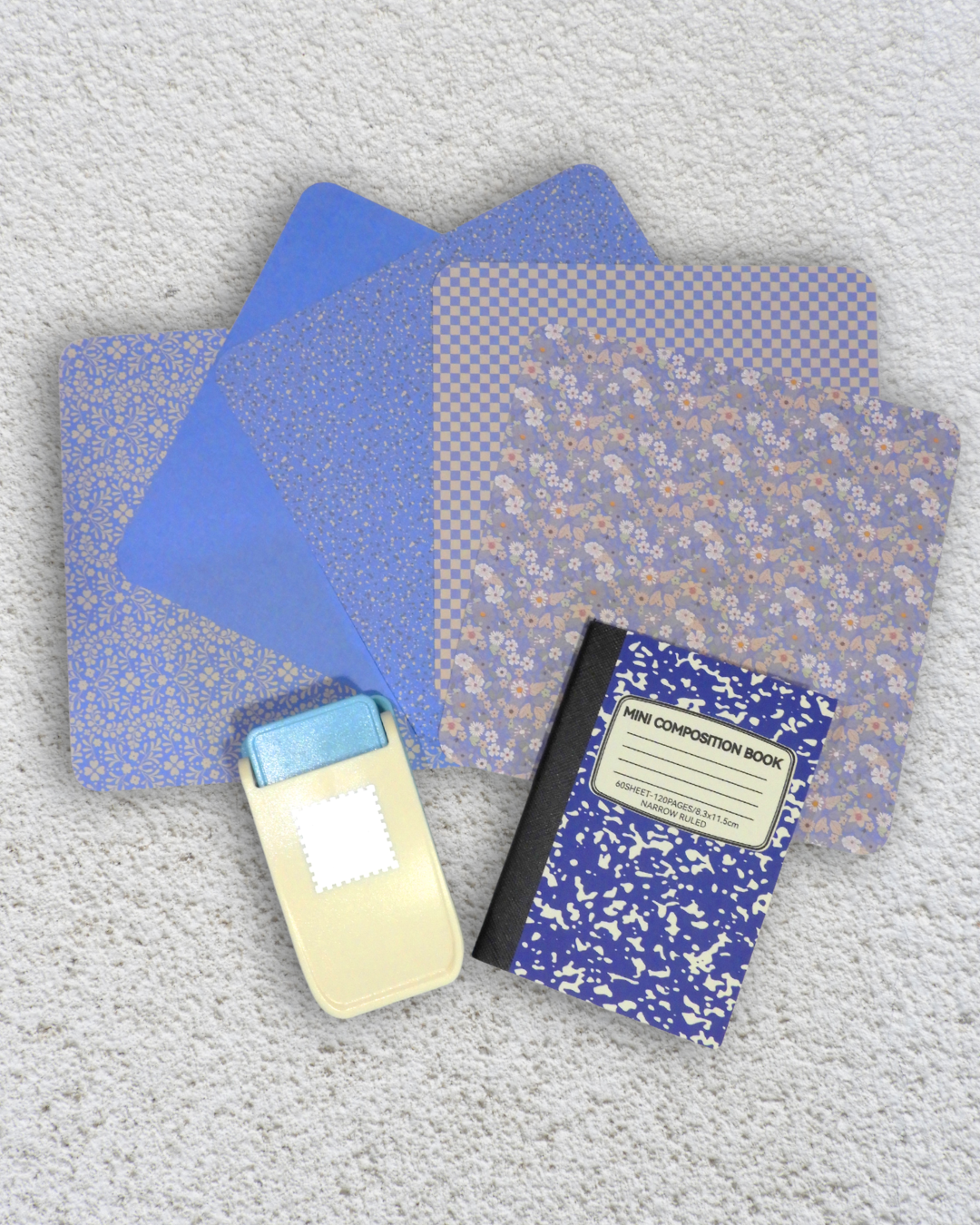 Travel journaling kit: Stamp Paper Punch & Blue Ephemera Kit for Scrapbooking